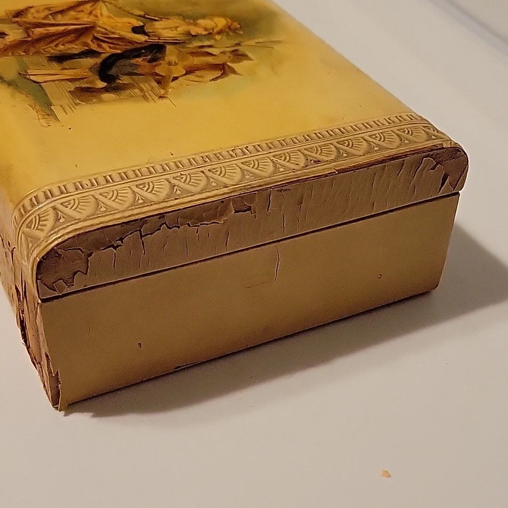 Vintage Celluloid? Jewelry or Hankerchief Box w Courting Couple Victorian